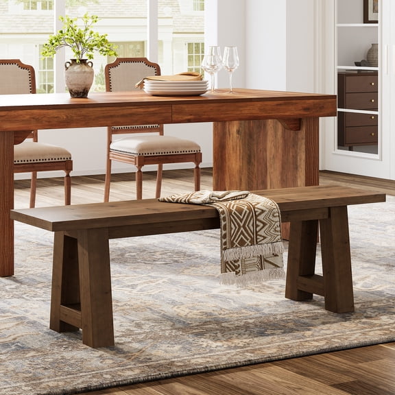 Finmind Solid Wood Dining Bench with A-Shaped Legs, 55.12 Inch Farmhouse Entryway Bench Indoor for Hallway, Kitchen, Dining Room, Living Room, Dark Brown