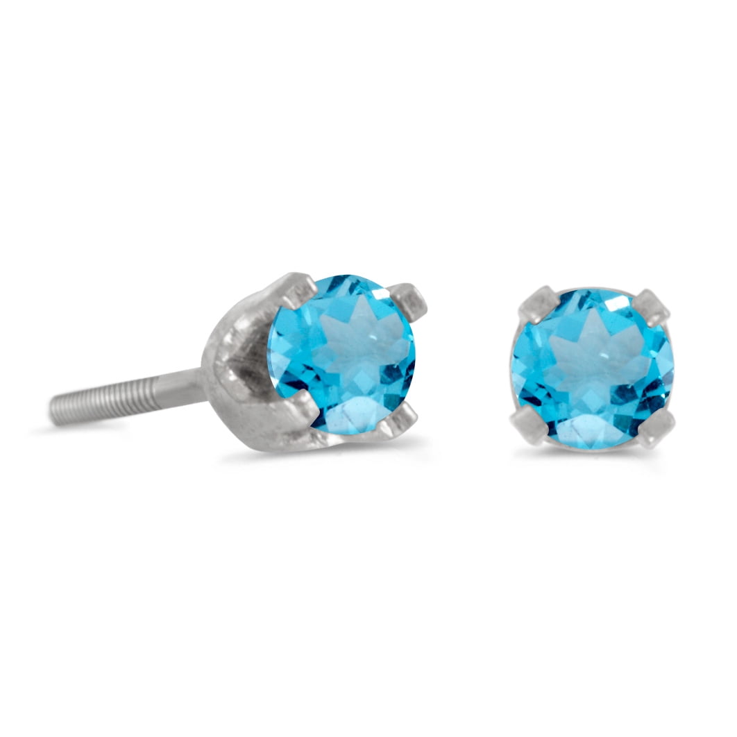 Sterling Silver Heart Drop Earrings Faceted Blue Topaz 5mm November Sagittarius 