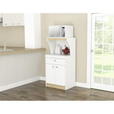 Inval Galley Laminate Kitchen Microwave Storage Cabinet 24"W, White and Oak