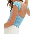 thumbnail image 5 of Douhoow Women Backless T-Shirts Summer Short Sleeve Solid Slim Fit Crop Top Basic Tees, 5 of 8