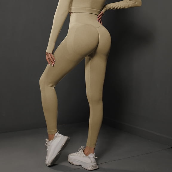 Herrnalise Womens Solid Color High Waist Leggings Ripped Mesh Tummy Control Seamless Workout Yoga Pants Khaki-S