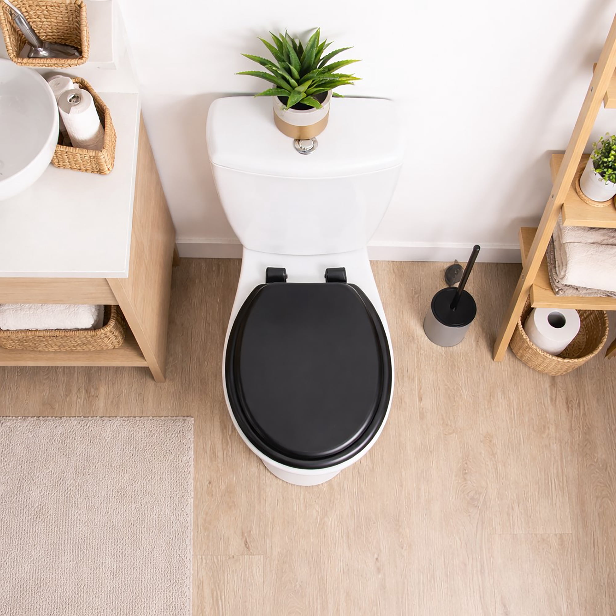 Black Round Molded Wood Toilet Seat 17 Inches