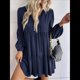thumbnail image 5 of Vestidos Cortos de Larga para Mujer, Cuello en V, Informales, Holgados, con Vuelo, con , Estilo Bohemio para Vacaciones, para Otoño Azul Marino M, 5 of 9