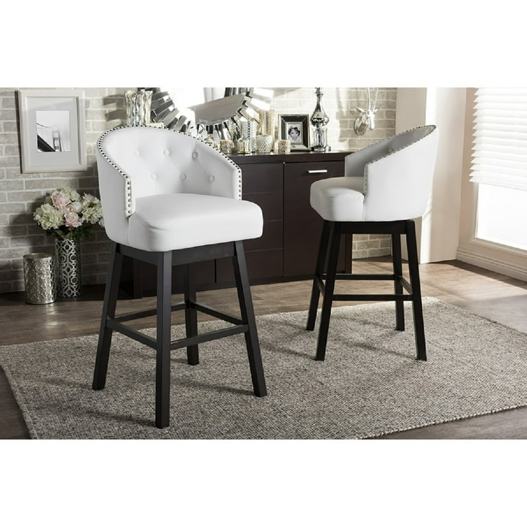 Baxton Studio Avril Modern and Contemporary White Faux Leather Tufted Swivel Barstools with Nailhead Trim Set of 2