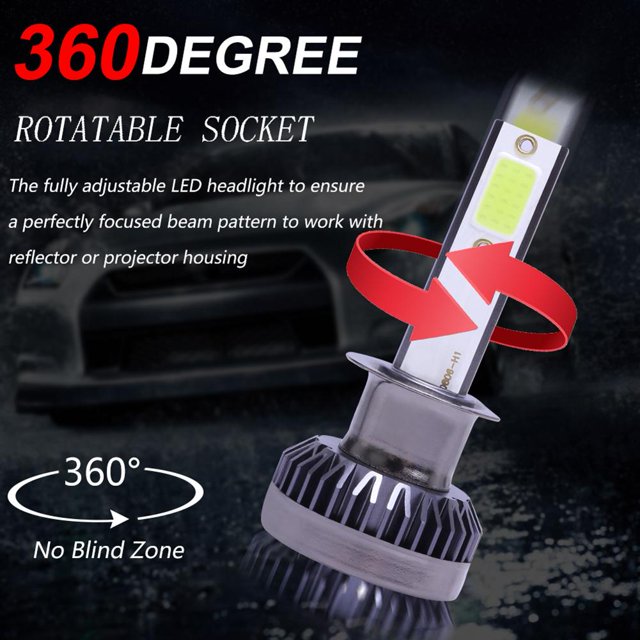 2x Mini bombillas LED para faros delanteros de automóviles 72W 12000LM 8000K COB Bombillas para faros delanteros (H1) Likrtyny Accesorios para autos y motos