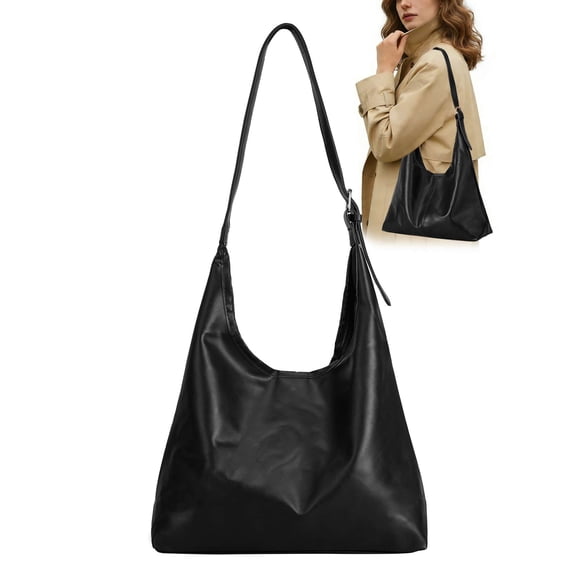 Gustave Slouchy Hobo Shoulder Bag for Women Soft PU Leather Everyday Tote Handbag Crossbody Purse with Adjustable Strap for Work Travel - Black