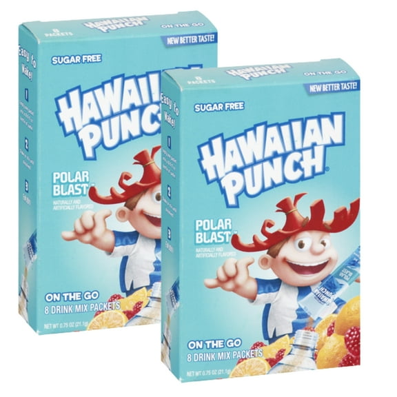 Hawaiian Punch Singles To Go Powder Drink Mix Zero Sugar, Low-Calorie Polar Blast Fruity Flavored On The Go Water Enhancer Mix Packets for Lunch Picnics Outdoor Beverages 2 Boxes (16 Servings)