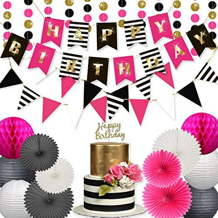 Birthday Decorations for Women and Girls Party Supplies Set, Hot Pink Gold  Black White Happy Birthday, Kate Spade Inspired, Banner Garland, Paper  Decorations | Walmart Canada
