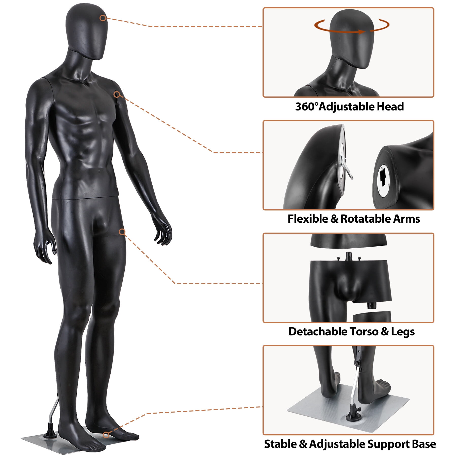ZENY Male Mannequin Full Body Maniquine Model Adjustable Polypropylene Stand, 73.62"