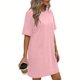 thumbnail image 2 of TaTaai Women's Solid Color Round Neck Short Sleeve Dress with Pockets Casual Fashion Comfortable Stretchy Fabric Midi Dress Soft Breathable for Spring Summer Daily Casual Wear Gift, 2 of 6
