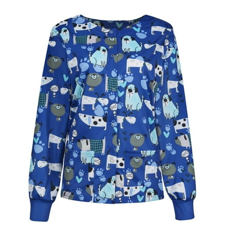 

Womens Plus Size Scrub Uniform Short Sleeve Animal Print Scrubs Nurse Workwear Tops