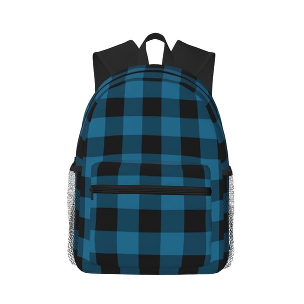 Easygdp Blue Black Plaid Mochila Casual para Portátil, Mochila para Escuela, Viajes, Negocios