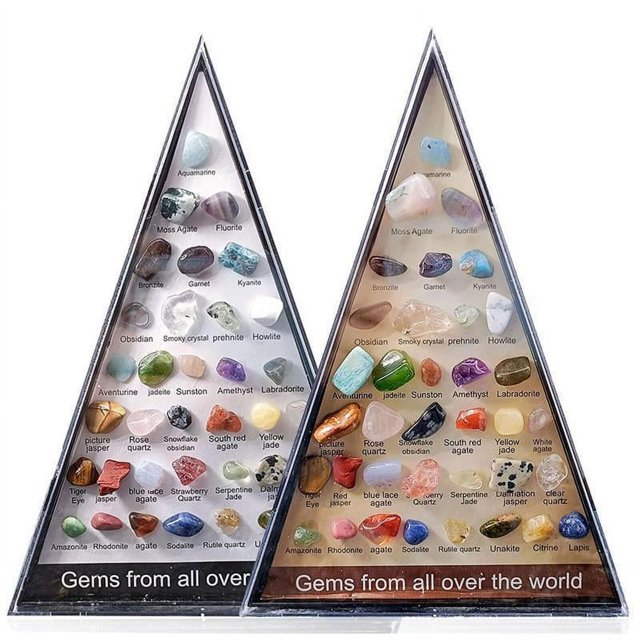 Collection de Roche et de Minéraux Trousse de 36 Pcs de Gemmes Géologiques dans une Vitrine pour Enfants