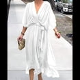 thumbnail image 3 of Vestido de Talla Grande para Mujer, Corta, Cruzado, Cuello en V, Abertura Alta, Volantes, . M, 3 of 4