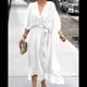 thumbnail image 3 of Vestido de Talla Grande para Mujer, Corta, Cruzado, Cuello en V, Abertura Alta, Volantes, . 5XL, 3 of 4
