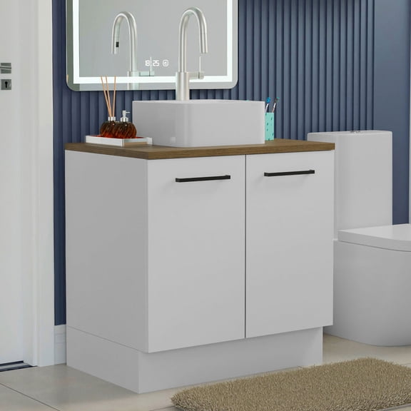 Madesa Bathroom Cabinet with 2 Doors and 2 Shelves Wooden Storage Unit for Toiletries, Towels, Ideal for Bathroom Organization and Decluttering – White