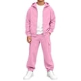 thumbnail image 3 of Husipze Boys 2 Piece Fleece Solid Sweatsuit Set Zip Hooded Sweatshirts and Straight Leg Joggers Fall Winter Clothing Set Pink 12-13 Years, 3 of 10