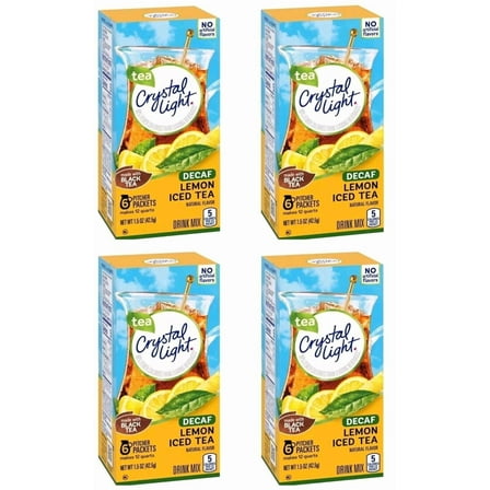 4 Crystal Light Decaf Lemon Iced Tea Sugar Free Drink Mix 24 Ct Pitcher Packets