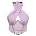 thumbnail image 5 of DHFJKG Womens Halter Camisole Sexy Hollow Out Sleeveless Fishbone Corset Cropped Tank Top Mesh Sheer Nightclub Wear Comfortable Tops, 5 of 6