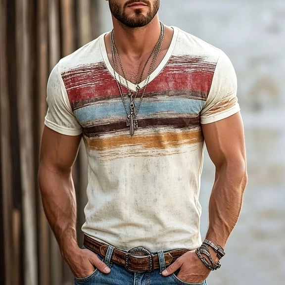 Gyexs Mens Striped Short Sleeve T Shirts Summer Casual Clothes Muscle Tops Men's Fashion 2026 #10 Beige, Size S