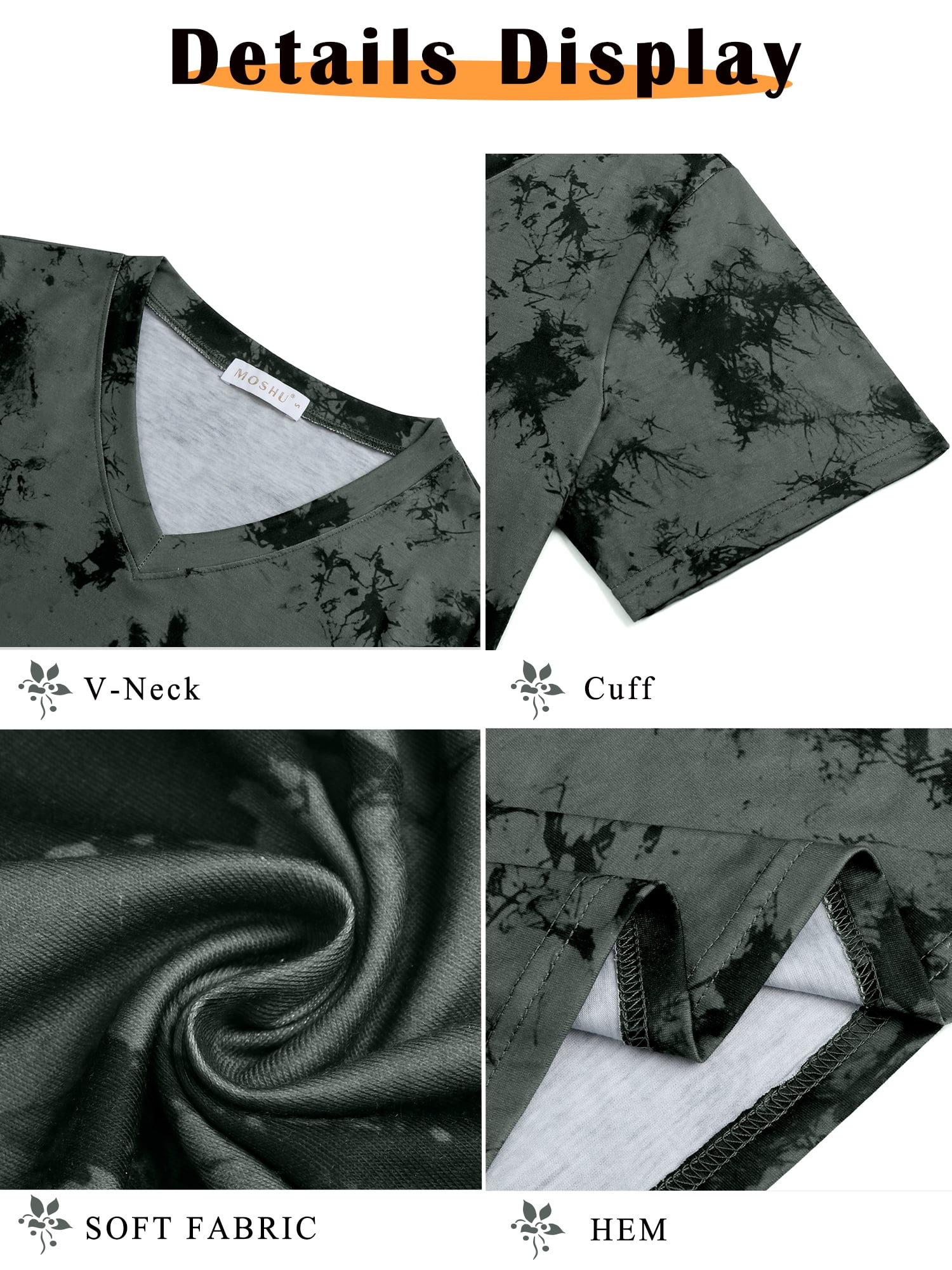 MOSHU Womens T-Shirts V Neck Short Sleeve Loose Tees Tops Casual Tie Dye Shirts for Women