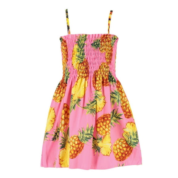 Gunia Toddler Girls Hawaiian Dress Baby Kids Sleeveless Print Casual Clothes Sundress For Holiday Beach Pink Dress For Girls 1-6 Years