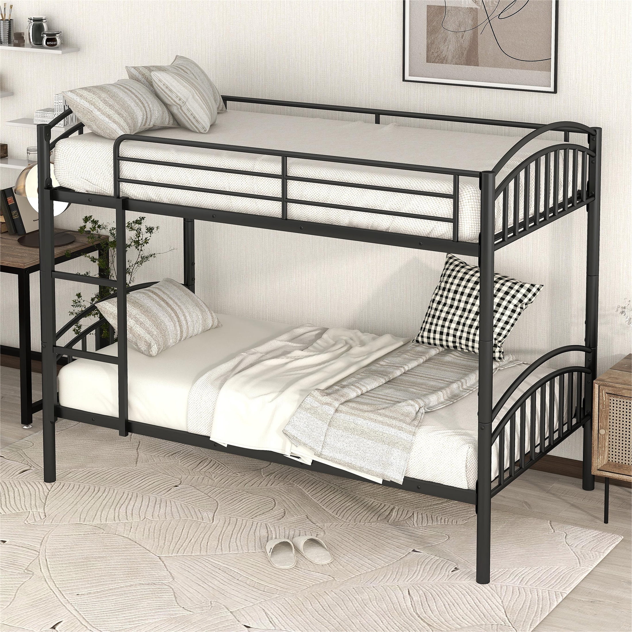 Aukfa Metal Bunk Bed Twin over Twin, Convertible to 2 Twin Bed Frame, Black