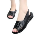 thumbnail image 3 of Anuirheih Summer Women Shoes Leather Flat Sandals Open Toe Mother Wedges Casual Sandals Sandals Women (Black), 3 of 6