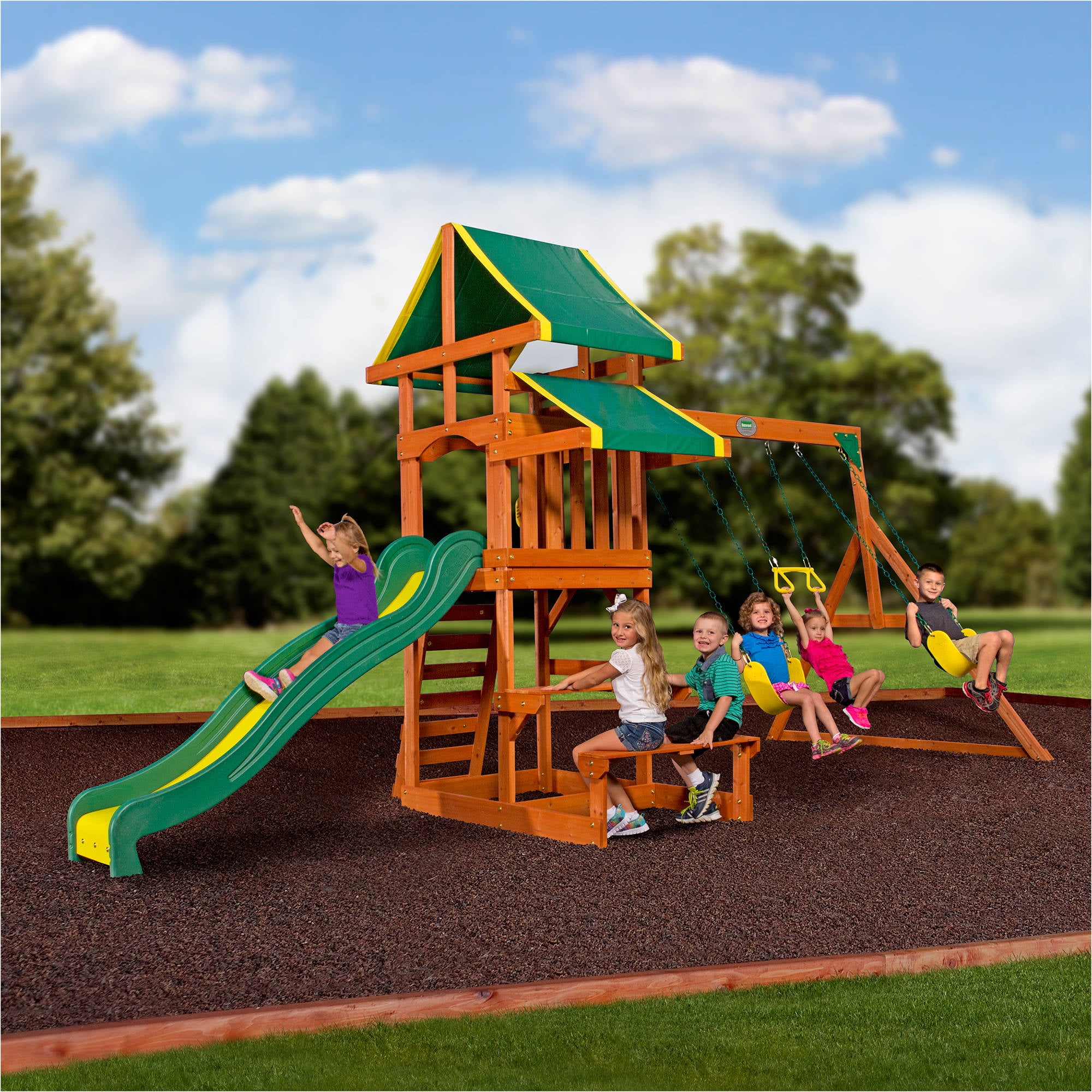 Backyard Discovery Tucson Cedar Wooden Swing Set Walmartcom