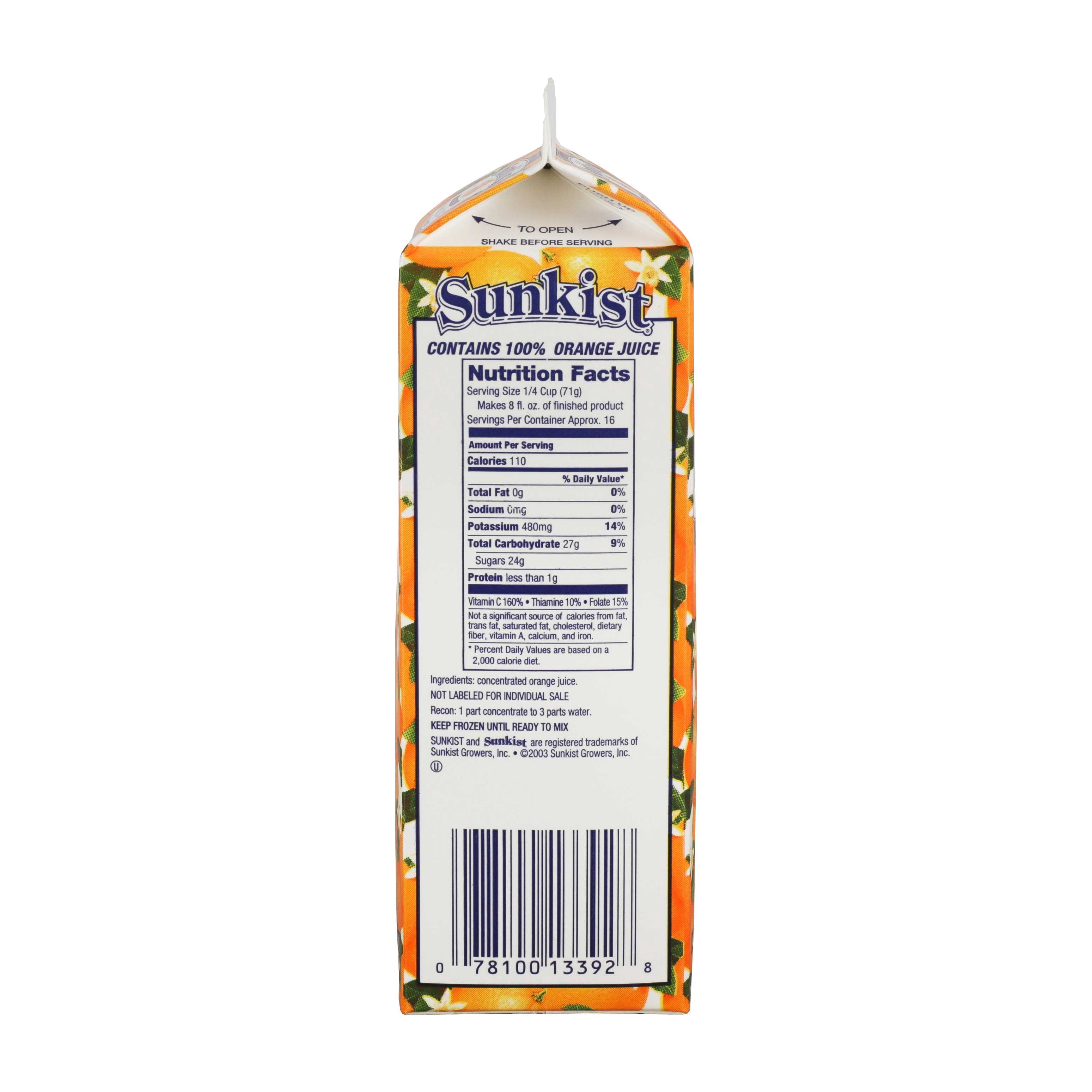 Sunkist Orange 100 Percent Frozen Concentrate 3 Plus 1 Juice, 32 Ounce -- 12 per Case