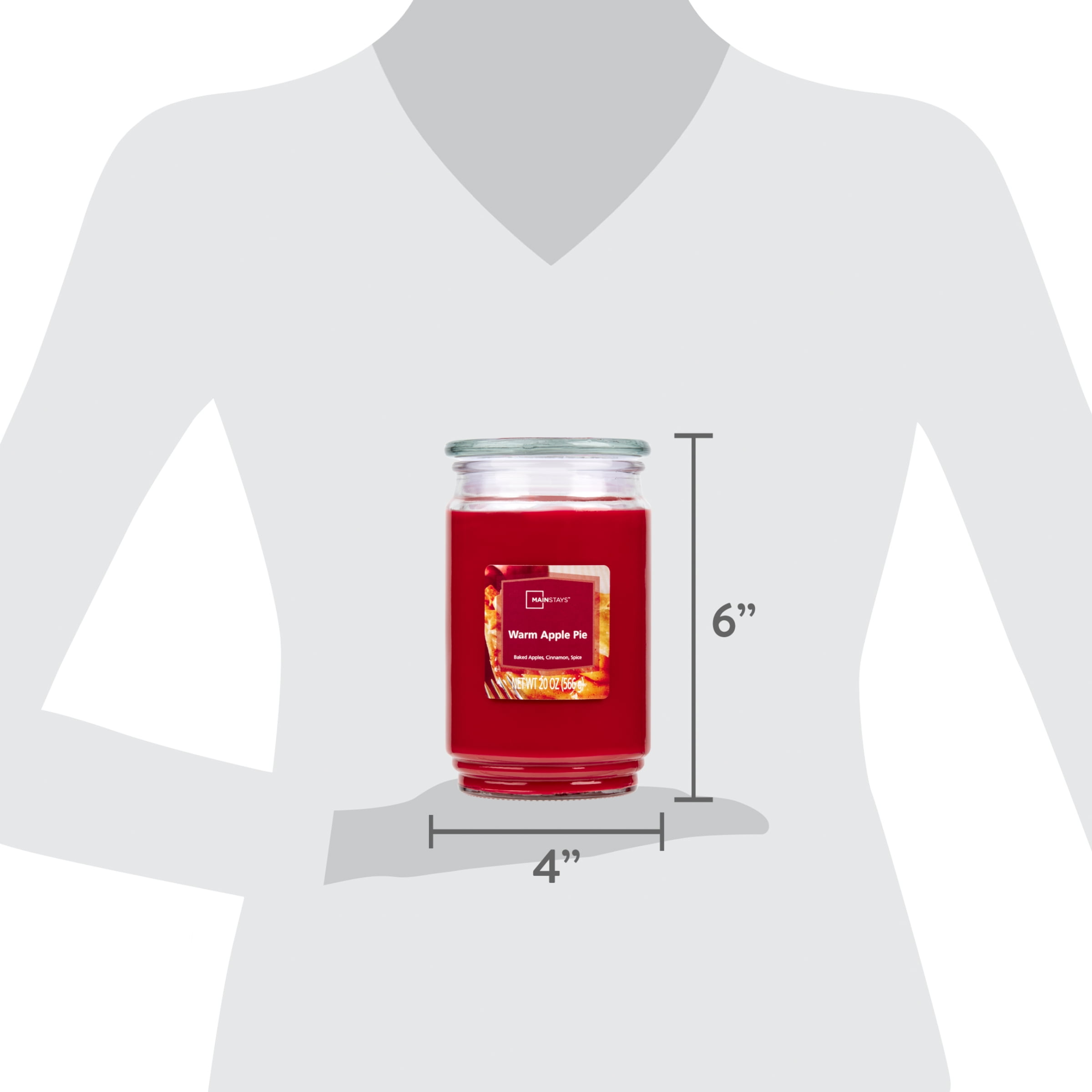 (4 pack) Mainstays Single-Wick Scented Glass Jar Candle, Warm Apple Pie, 20oz.