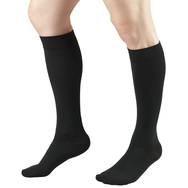 Truform Bas de Compression de Longueur Courte 20-30 mmHg pour Hommes et Femmes, Longueur Réduite, Bout Fermé, Noir, Grand