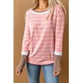 thumbnail image 1 of Pull-Over Rayé Côtelé à Blocs de Couleur Rose pour Femmes, 1 of 15