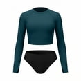 thumbnail image 5 of QIYAGBSA Swimsuit for Women 2 Piece Long Sleeve Rash Guard Cropped Top Bathing Suit with Thumbholes (Navy S), 5 of 6