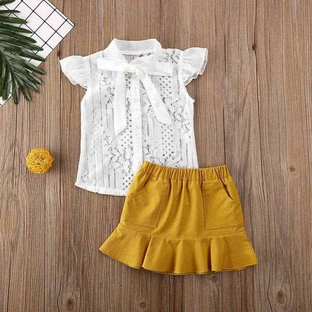 Opperiaya Baby Girls Sleeveless Clothes Set Lace T-Shirt Top+ Skirt Outfit