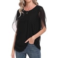 thumbnail image 5 of Aiyino Womens Ruffle 3/4 Sleeve Mesh Blouses Loose Flowy Tops Stretchy Shirts，Black, 5 of 8