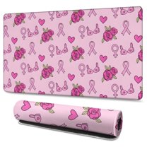 Long Mouse Pads for Desk,Pink Breast Cancer and Pioneer Flower Desk Mats on Top Of Desks, Desk Mouse Pad Extra Large with 3mm Non-Slip Base and Stitched Edge for Gaming,Office,Work,Home 47.3x23.6in