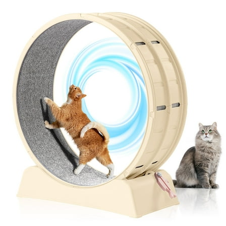 YKITRD 30 inch white lockable indoor cat exercise wheel for home use, large-sized cat treadmill, pet cat fitness wheel, anti fall locking cat exercise toy wheel