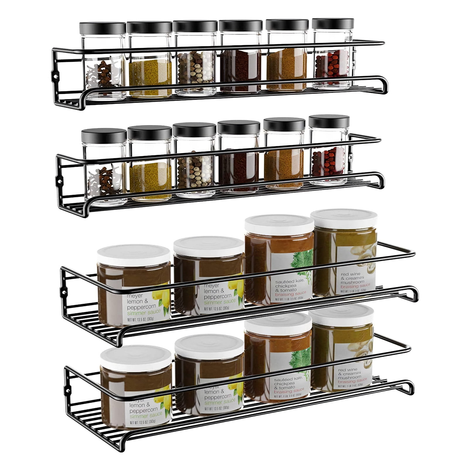 Spice Rack Spice Organizer Wall Mount Shelf Hanging Single Tier Storage Stand for Kitchen Cabinet Jars Seasoning Bottles Black 4PCS Organizer and Accessories Spice Rack Spice Organizer Wall Mount Shelf Hanging Single Tier Storage Stand for Kitchen Cabinet Jars Seasoning Bottles Black 4PCS Organizer and Accessories