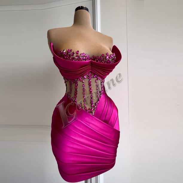 Caroline-Mini vestidos De fiesta con escote en forma De corazón, con diamantes De imitación, columna plisada, ilusión, personalizado