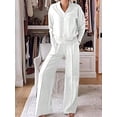 thumbnail image 2 of Grey V-Neck Wide-Leg Pants Set - Loose Long-Sleeved Blazer And Pants, Anti-Wrinkle For Both Office And Casual Wear, Machine Washable, Spring-Autumn Business Attire, Christmas Gift, 2 of 3