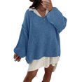 thumbnail image 3 of Women Long Sleeve Fall Winter Oversize V-neck Knit Sweater Casual Loose Pullover, 3 of 7