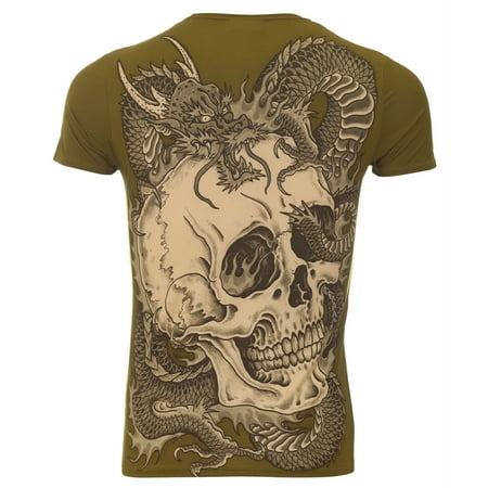 YMX by YellowMan Men's Madkool Short Sleeve Combat Death Dragon Tattoo Tee - (Best Offers On Clothes)