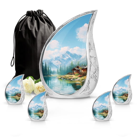 SABURIAL Mountains Urn - Mini Burial Urn For Men Ash - Large Cremation Urns For Wife Ashes - Handcrafted Burial Urns For Women Ashes - Combo 3 - 10 Inch Large & 3 Inch Small