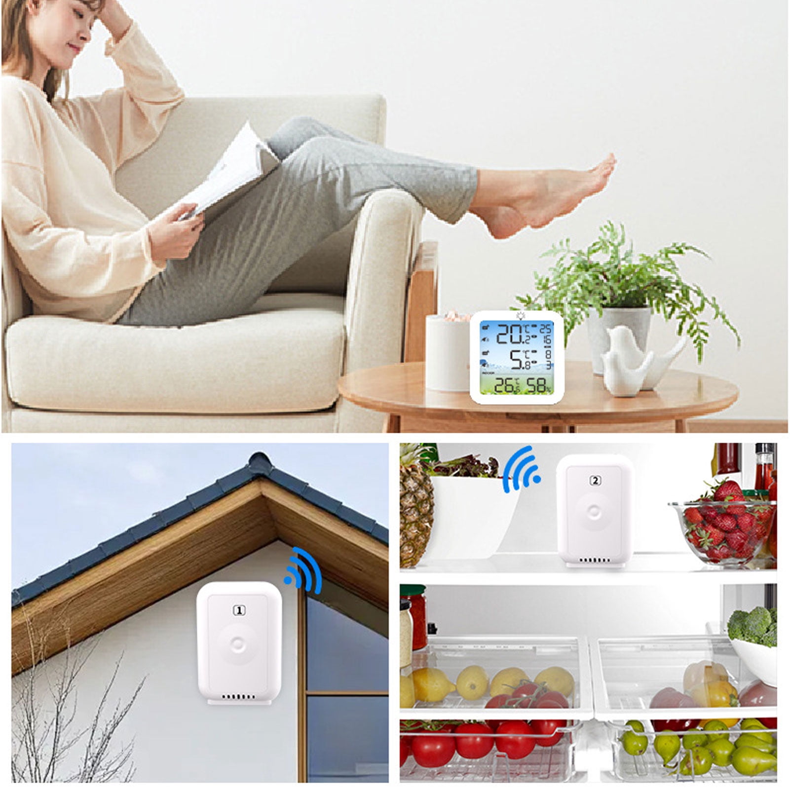 LAZIOEGR Wireless Digital Refrigerator and Freezer Thermometer with 2 Transmitters and Alarm 328ft Range LCD Display