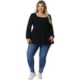 thumbnail image 3 of DARING DIVA Women's Plus Blouses Scoop Neck Ruffle Hem Peplum Knit Top 2X Black, 3 of 6