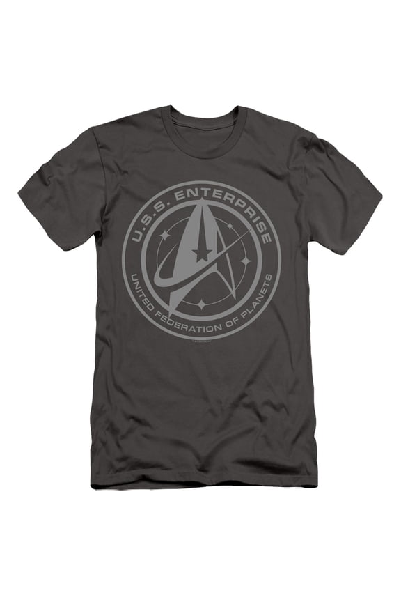 Star Trek Discovery Enterprise Crest Adult 30/1 T-Shirt Charcoal