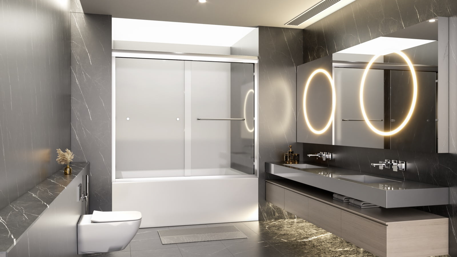 Bathtub Shower Door Semi-Frameless Double Sliding Tub Door 56"-60"Wx58" H Waterproof Bathroom Shower Door 1/4" (6mm) SGCC Tempered Glass With Explosion-Proof Film