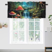 Fantasy Forest Curtain Valances Mushroom Jungle Waterfall Plant Magic Fairy Tale World Window Valance for Bedroom Bathroom Living Room Dining Room Valances Set