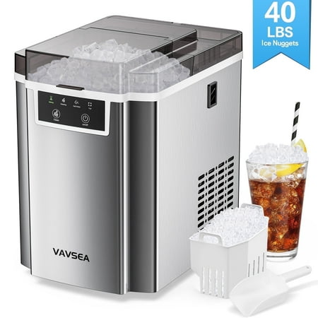 VAVSEA Nugget Ice Maker Countertop  40Lbs/24H  Chewable Pellet Ice Machine  Soft Chewable Ice in 6 Mins  with Self-Cleaning Function  with Ice Scoop for Home  Kitchen  Office